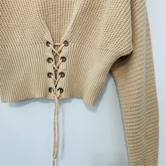 Ribbed Knit Corset Bustier Wide Neck Sweater Top - Picture 3 of 6